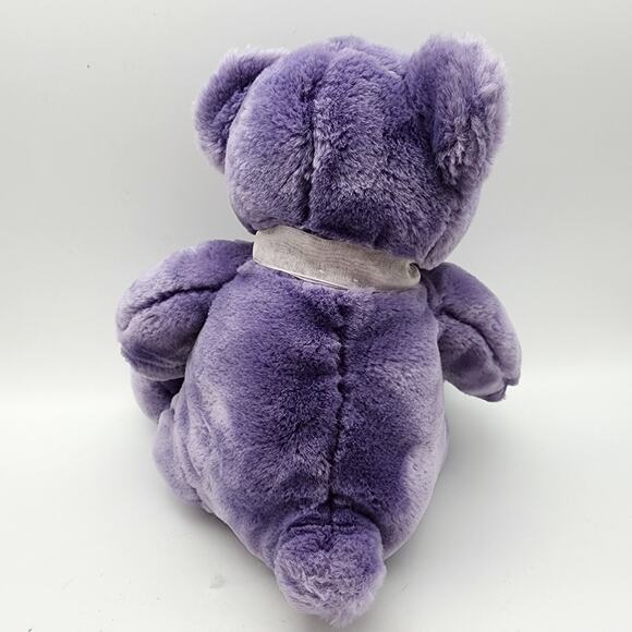 Vintage Commonwealth Purple Bear Plush 10" Satin Bow Heart Nose & Feet 2002 - Picture 2 of 11